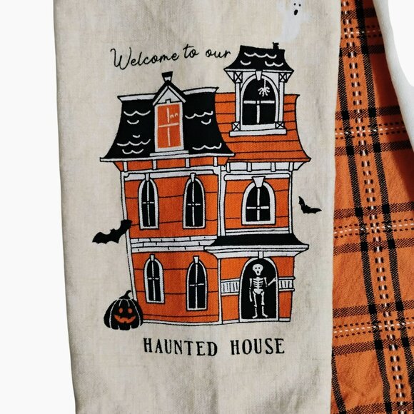 Set Of 3 Halloween Kitchen Towels - Haunted House, Hello Pumpkin, Orange Black - Picture 2 of 4